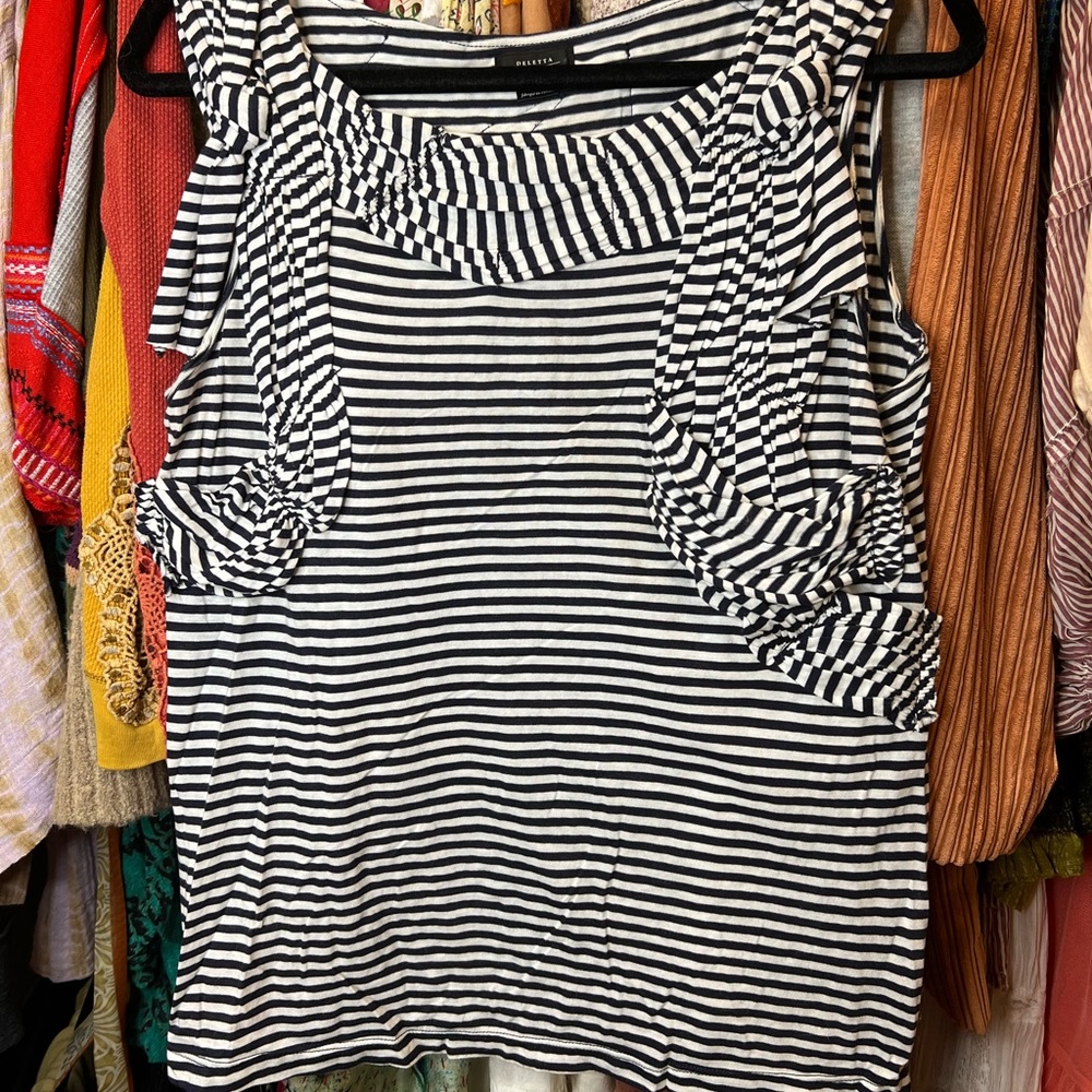 Anthropologie Deletta Rushed Tank Navy & White Stripes Large EUC